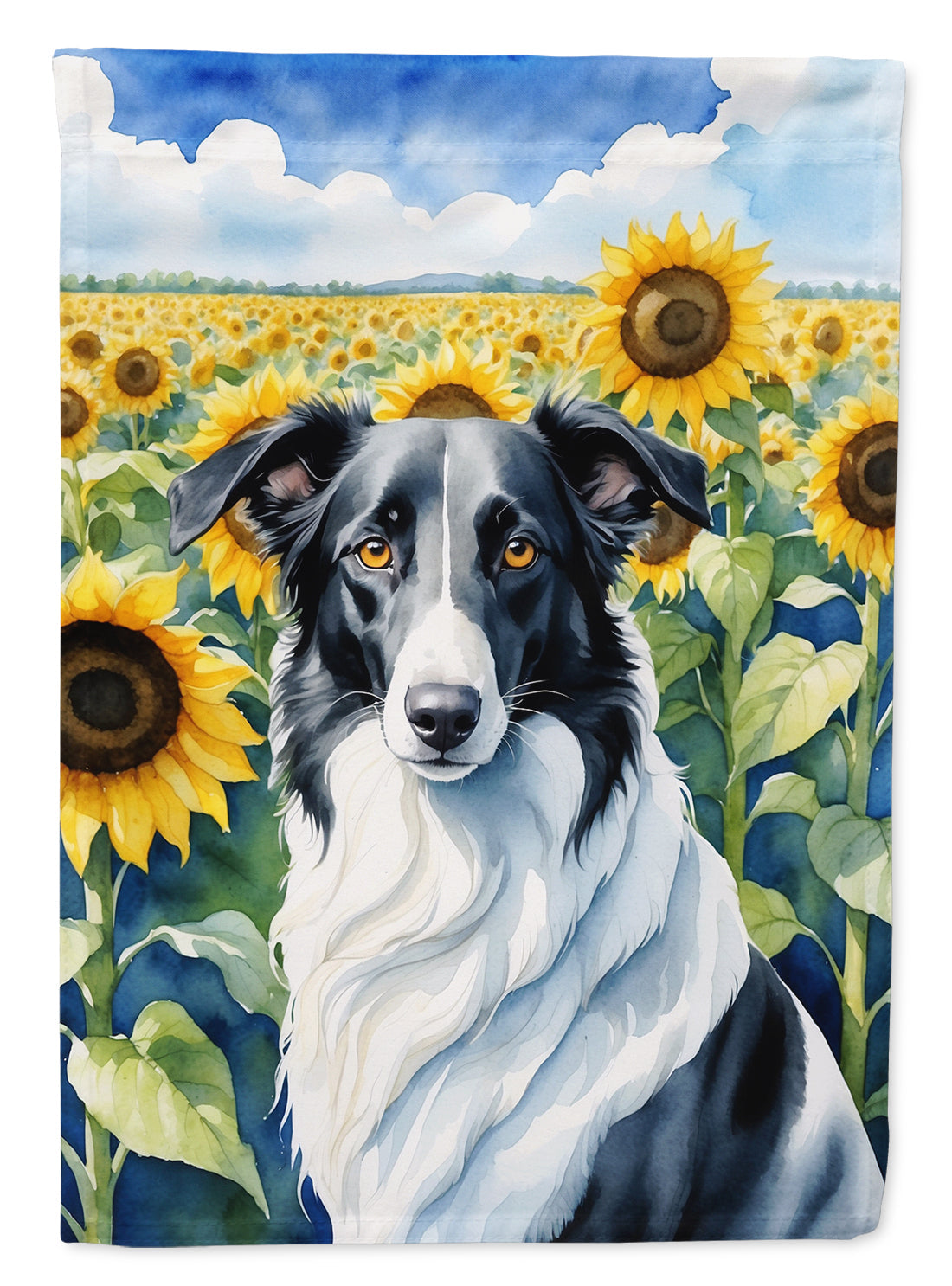 Borzoi in Sunflowers House Flag 28x40 Porch Sleeve Pole Decorative Outside Yard Banner Artwork Wall Hanging, Polyester