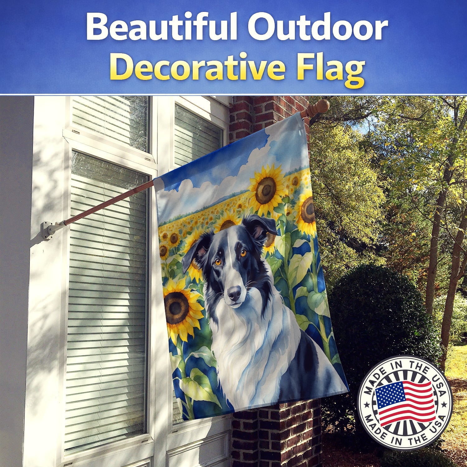 Borzoi in Sunflowers House Flag 28x40 Porch Sleeve Pole Decorative Outside Yard Banner Artwork Wall Hanging, Polyester