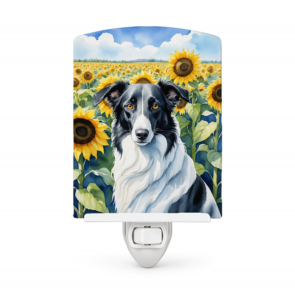 Borzoi in Sunflowers Ceramic Night Light Compact, UL-Certified, Ideal for Bedroom, Bathroom, Nursery, Hallway, Kitchen, 6x4x3, Multicolor