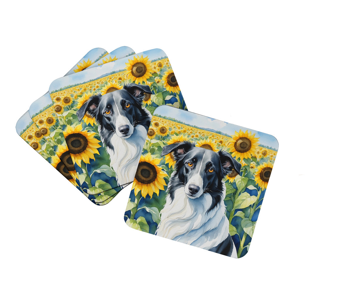 Borzoi in Sunflowers Foam Coasters Set of 4 Cup Coasters for Indoor Outdoor, Tabletop Protection, Anti Slip, Mouse pad Material