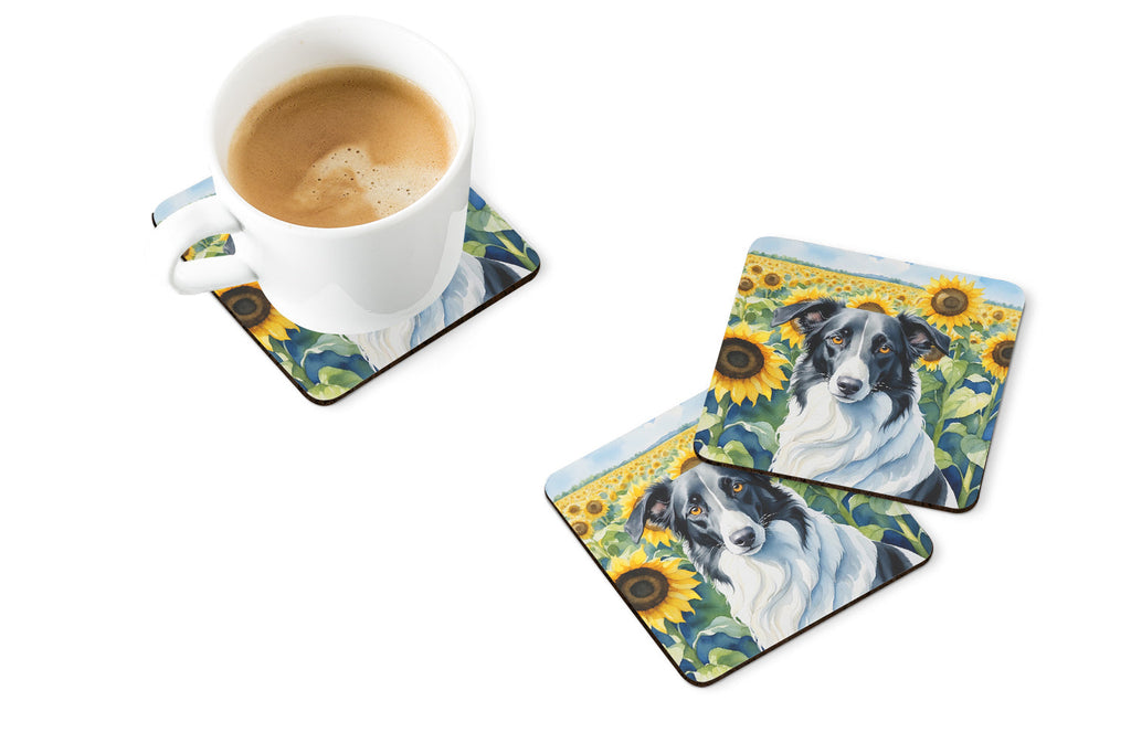 Borzoi in Sunflowers Foam Coasters Set of 4 Cup Coasters for Indoor Outdoor, Tabletop Protection, Anti Slip, Mouse pad Material