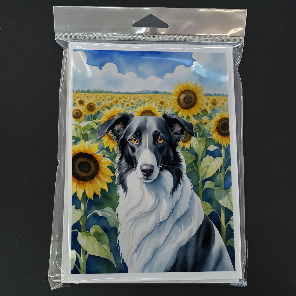 Borzoi in Sunflowers Greeting Cards Pack of 8 Blank Cards with Envelopes Whimsical A7 Size 5x7