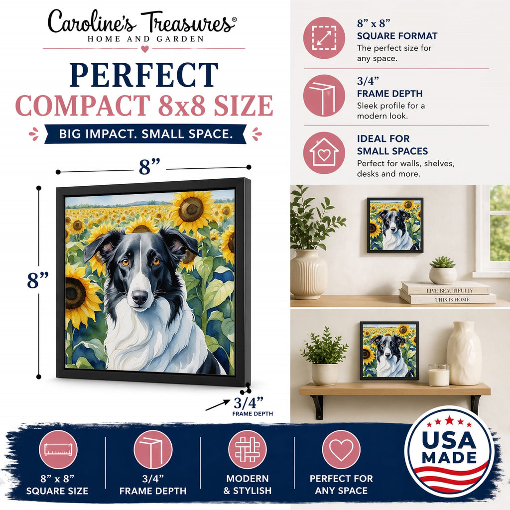 Borzoi in Sunflowers Framed Metal Print Bathroom, Kitchen, Office, Home Decor Wall Art Ready to Hang, Square, 8X8
