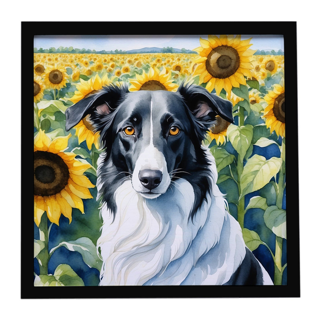Borzoi in Sunflowers Framed Metal Print Bathroom, Kitchen, Office, Home Decor Wall Art Ready to Hang, Square, 8X8