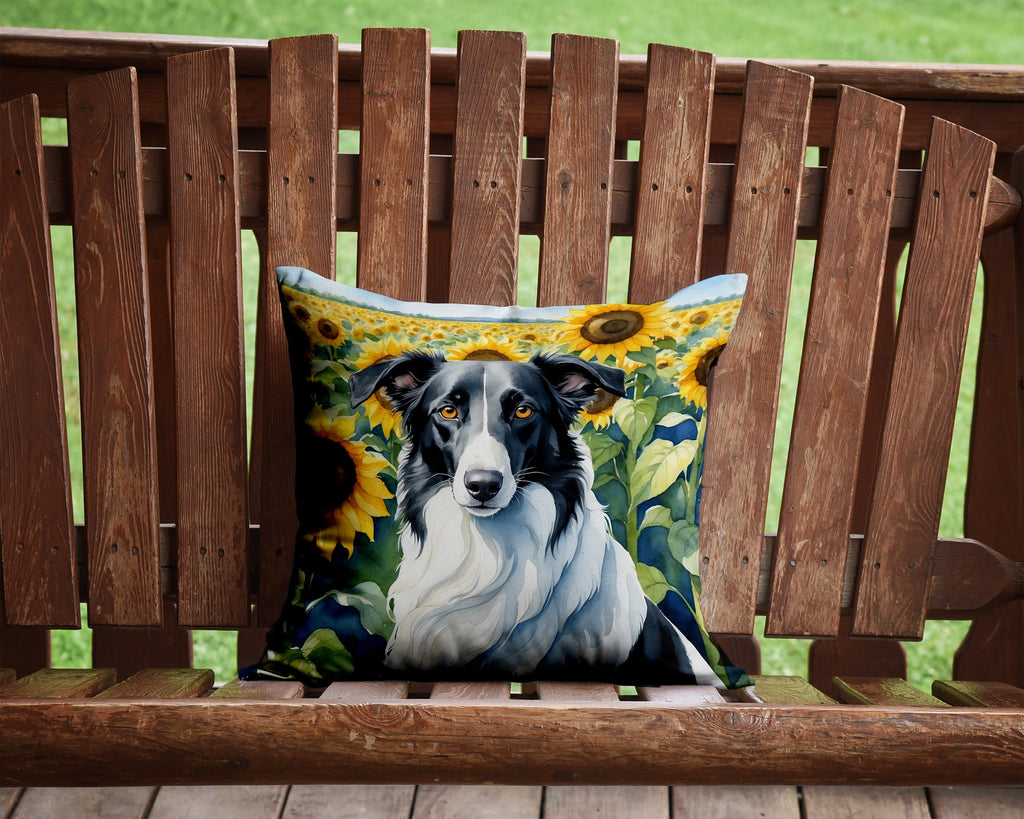 Borzoi in Sunflowers Decorative Throw Pillow 14x14 Indoor Outdoor Accent Cushion, Fabric Cover with Insert for Sofa, Bed, Porch & Living Room