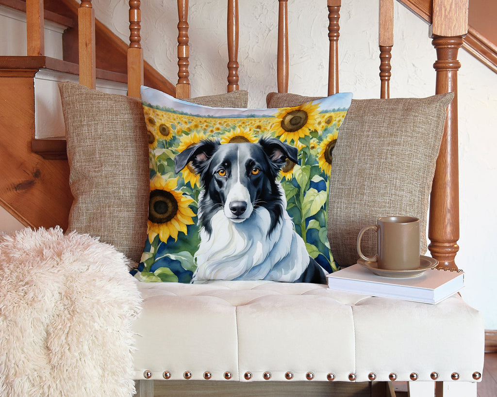 Borzoi in Sunflowers Decorative Throw Pillow 14x14 Indoor Outdoor Accent Cushion, Fabric Cover with Insert for Sofa, Bed, Porch & Living Room