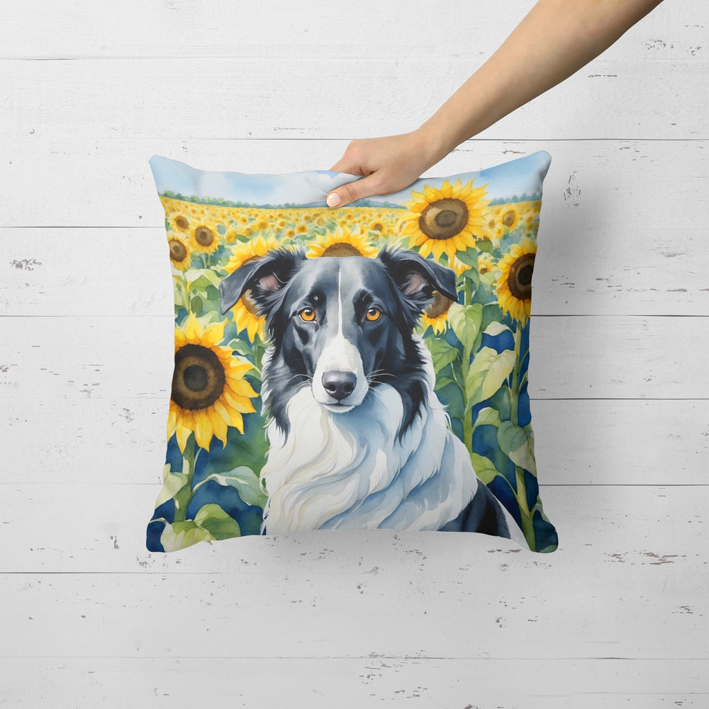 Borzoi in Sunflowers Decorative Throw Pillow 18x18 Indoor Outdoor Accent Cushion, Fabric Cover with Insert for Sofa, Bed, Porch & Living Room