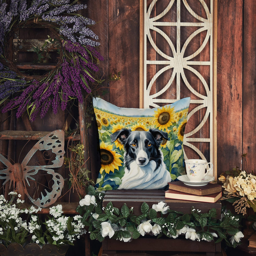 Borzoi in Sunflowers Decorative Throw Pillow 18x18 Indoor Outdoor Accent Cushion, Fabric Cover with Insert for Sofa, Bed, Porch & Living Room