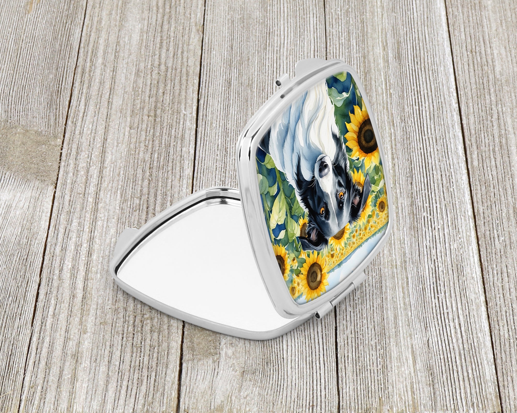 Borzoi in Sunflowers Compact Mirror Decorative Travel Makeup Mirror for Women Girls Gifts Pocket Makeup Mirror Folding Handheld