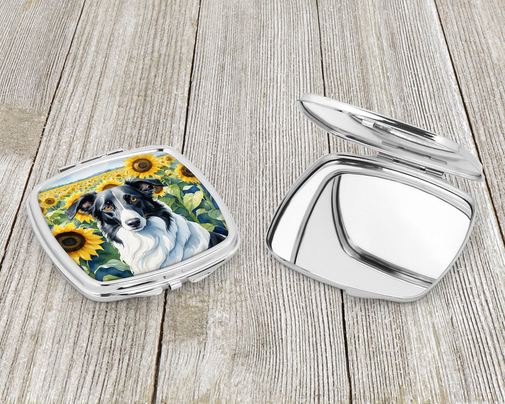 Borzoi in Sunflowers Compact Mirror Decorative Travel Makeup Mirror for Women Girls Gifts Pocket Makeup Mirror Folding Handheld