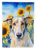 Borzoi in Sunflowers House Flag 28x40 Porch Sleeve Pole Decorative Outside Yard Banner Artwork Wall Hanging, Polyester