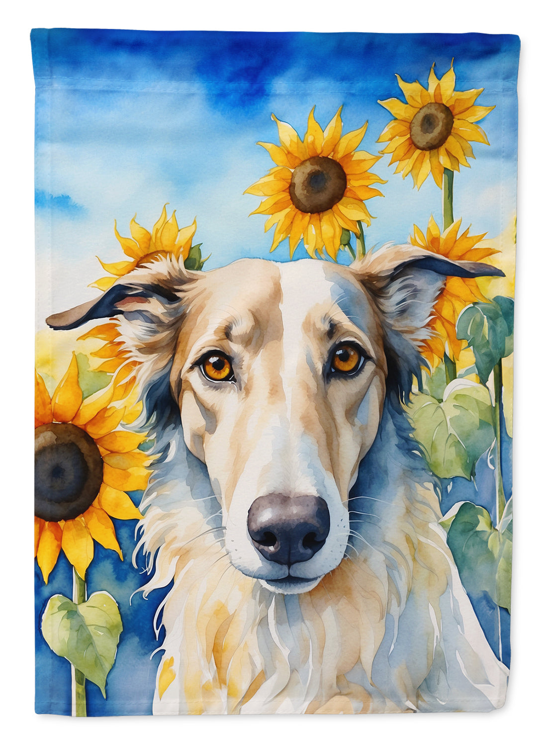 Borzoi in Sunflowers House Flag 28x40 Porch Sleeve Pole Decorative Outside Yard Banner Artwork Wall Hanging, Polyester