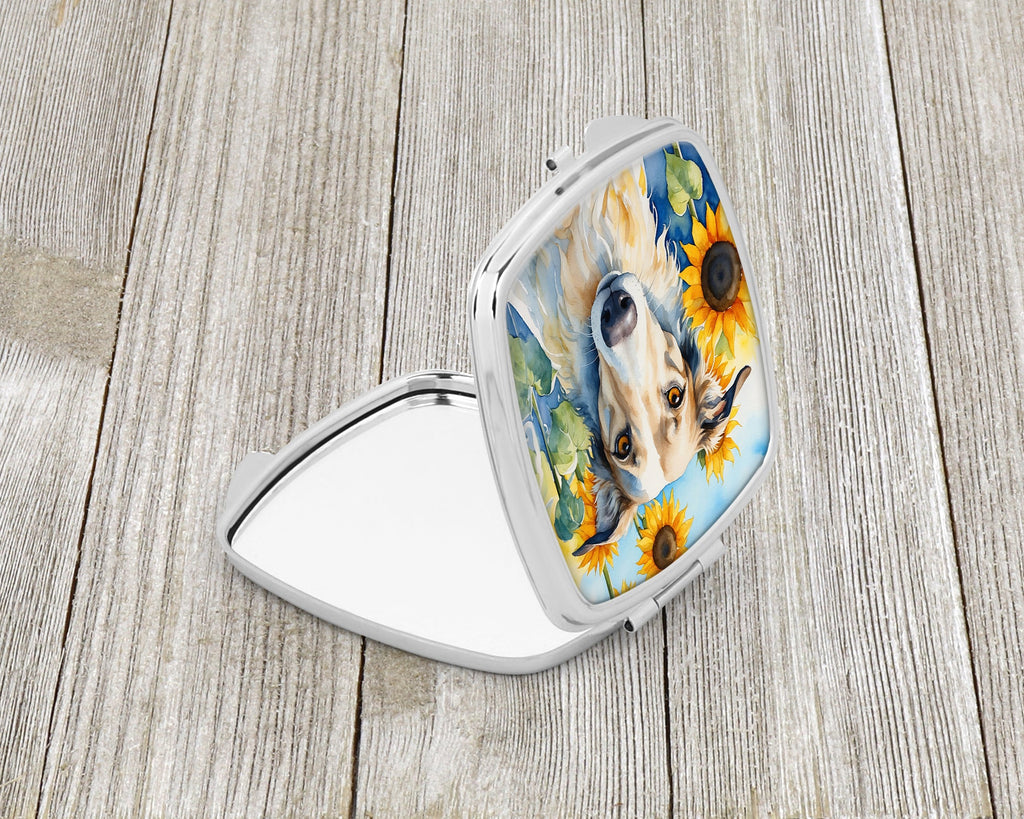 Borzoi in Sunflowers Compact Mirror Decorative Travel Makeup Mirror for Women Girls Gifts Pocket Makeup Mirror Folding Handheld