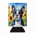 Boston Terrier in Sunflowers Can or Bottle Hugger Cooler Sleeve for Standard 12 oz Cans, Insulated Foam Beer & Soda Can Hugger Reusable