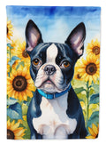 Boston Terrier in Sunflowers House Flag 28x40 Porch Sleeve Pole Decorative Outside Yard Banner Artwork Wall Hanging, Polyester