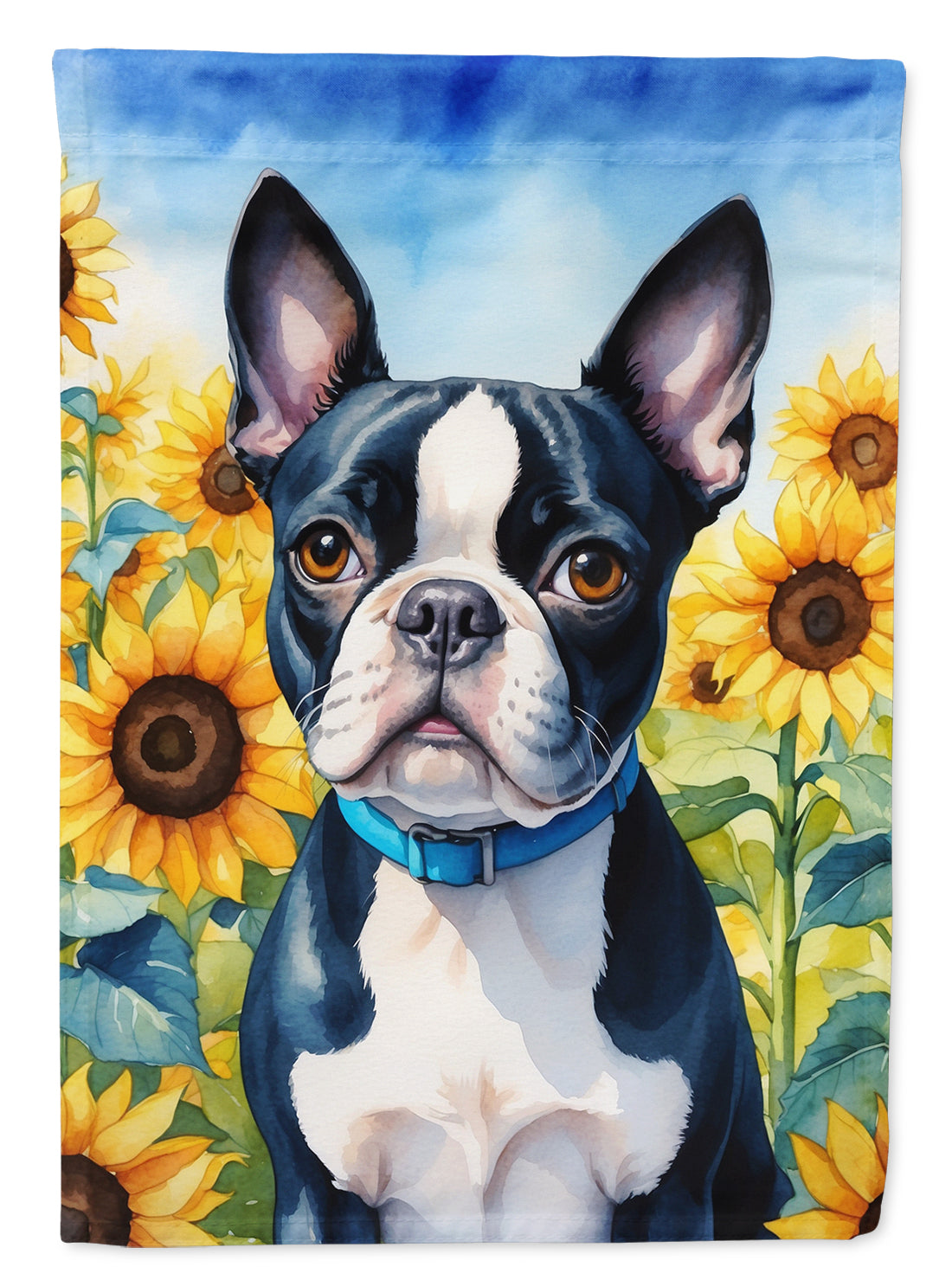Boston Terrier in Sunflowers House Flag 28x40 Porch Sleeve Pole Decorative Outside Yard Banner Artwork Wall Hanging, Polyester