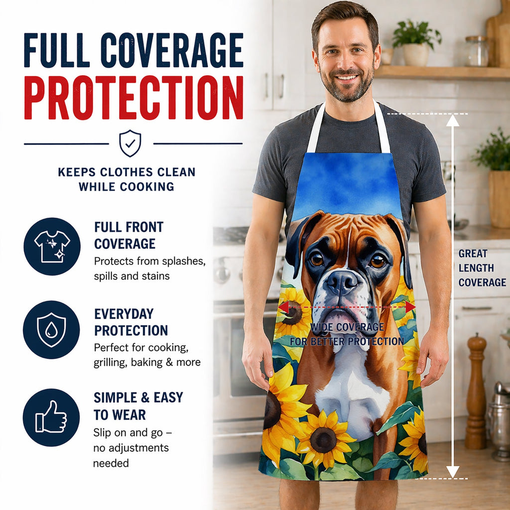 Boxer in Sunflowers Apron Cooking Kitchen Server Baking Crafts Gardening for Adult Women Men, Unisex, Large, Multicolor