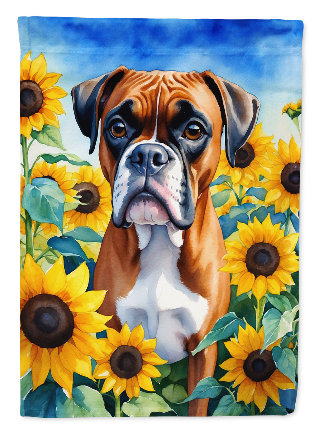 Boxer in Sunflowers House Flag 28x40 Porch Sleeve Pole Decorative Outside Yard Banner Artwork Wall Hanging, Polyester