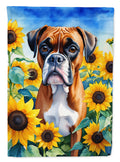 Boxer in Sunflowers House Flag 28x40 Porch Sleeve Pole Decorative Outside Yard Banner Artwork Wall Hanging, Polyester