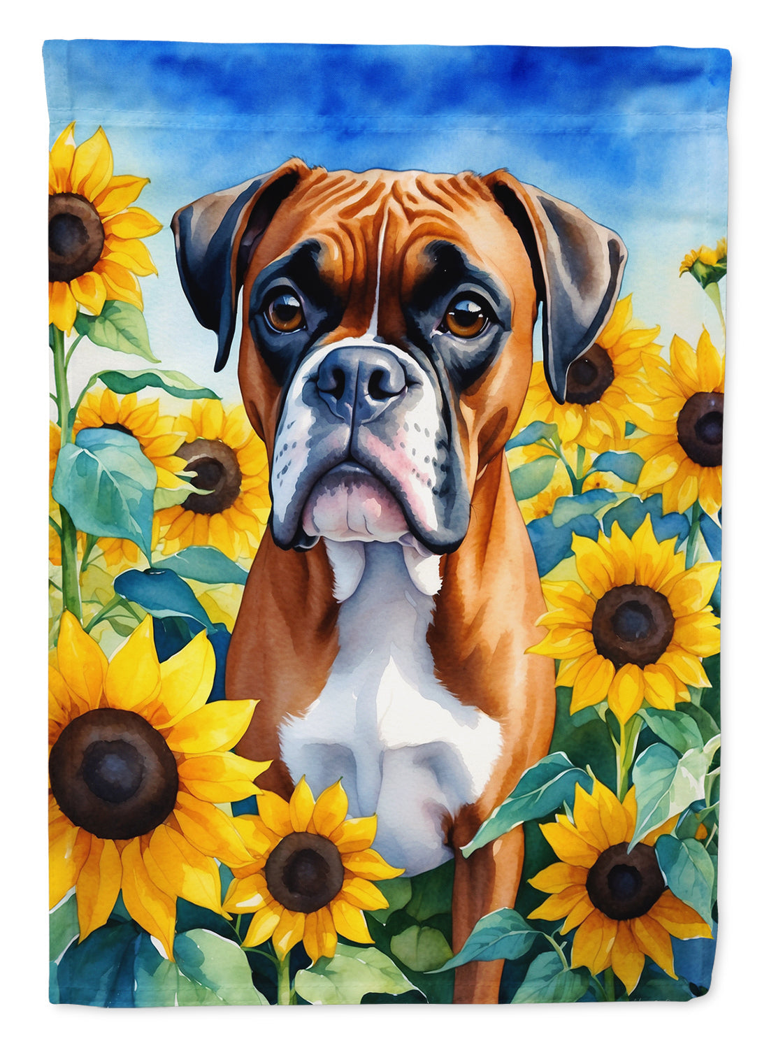 Boxer in Sunflowers House Flag 28x40 Porch Sleeve Pole Decorative Outside Yard Banner Artwork Wall Hanging, Polyester