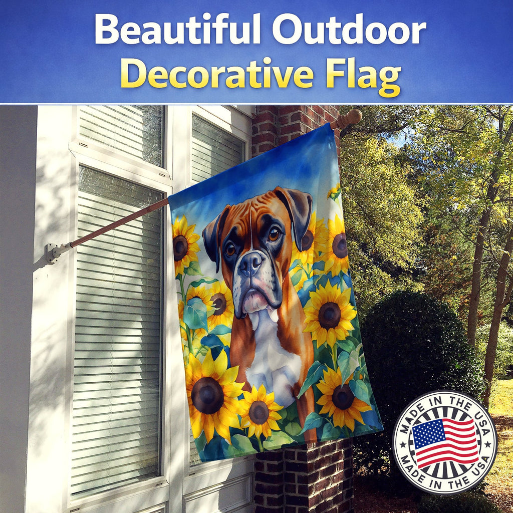 Boxer in Sunflowers House Flag 28x40 Porch Sleeve Pole Decorative Outside Yard Banner Artwork Wall Hanging, Polyester