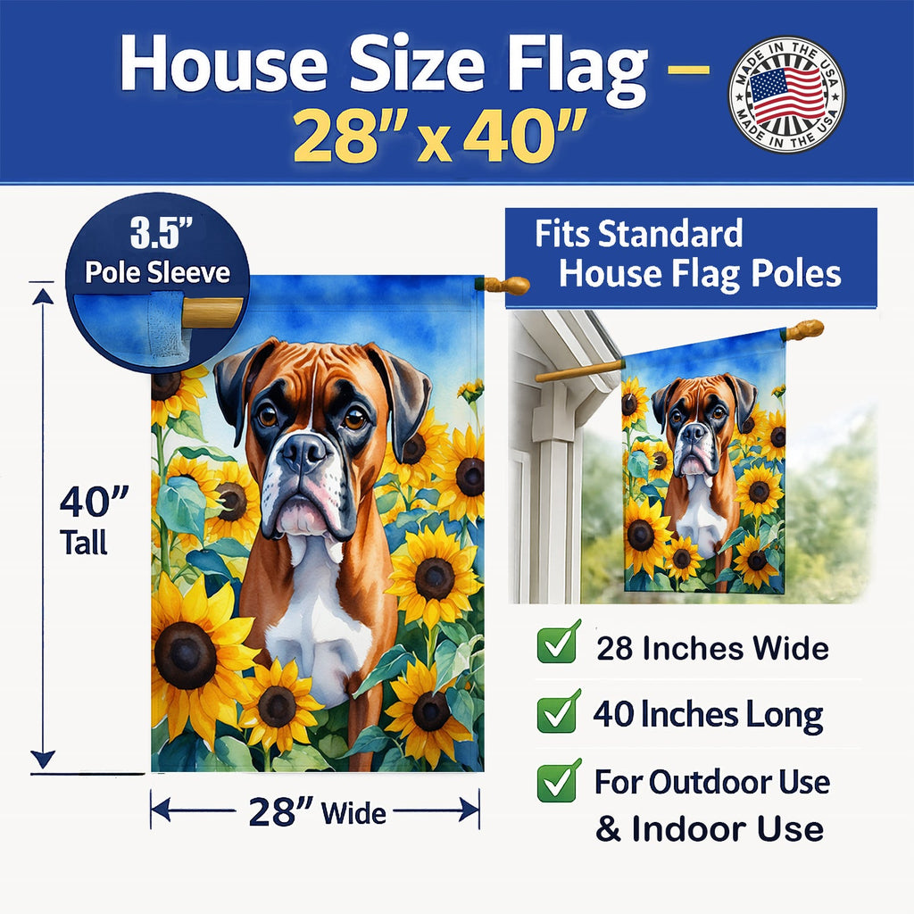 Boxer in Sunflowers House Flag 28x40 Porch Sleeve Pole Decorative Outside Yard Banner Artwork Wall Hanging, Polyester
