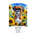 Boxer in Sunflowers Ceramic Night Light Compact, UL-Certified, Ideal for Bedroom, Bathroom, Nursery, Hallway, Kitchen, 6x4x3, Multicolor