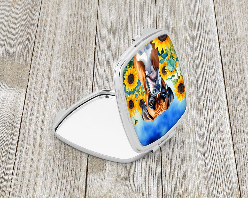 Boxer in Sunflowers Compact Mirror Decorative Travel Makeup Mirror for Women Girls Gifts Pocket Makeup Mirror Folding Handheld