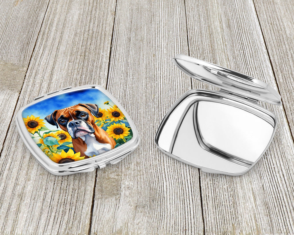 Boxer in Sunflowers Compact Mirror Decorative Travel Makeup Mirror for Women Girls Gifts Pocket Makeup Mirror Folding Handheld