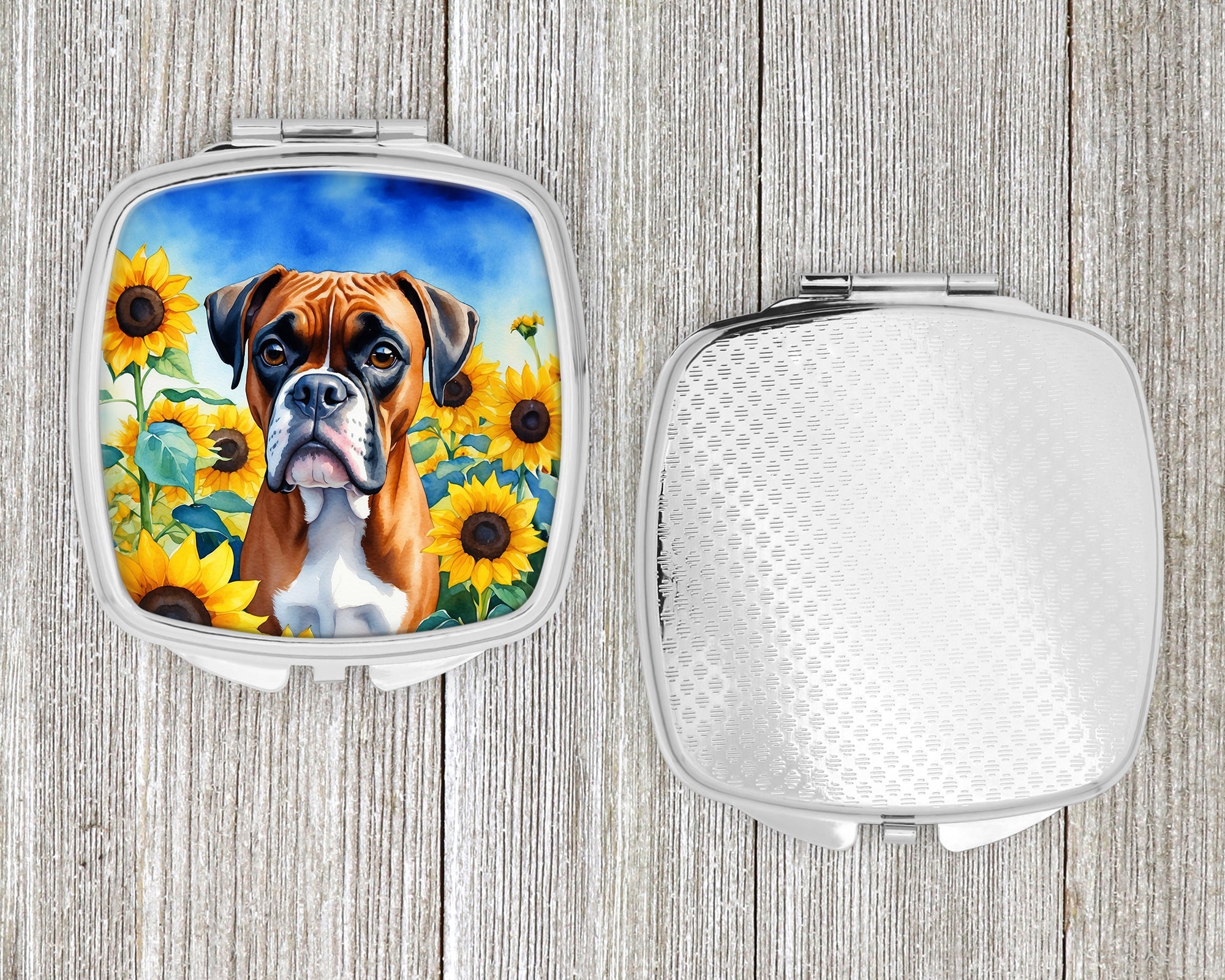 Boxer in Sunflowers Compact Mirror Decorative Travel Makeup Mirror for Women Girls Gifts Pocket Makeup Mirror Folding Handheld