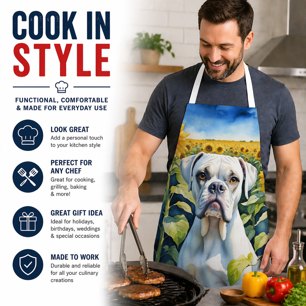 Boxer in Sunflowers Apron Cooking Kitchen Server Baking Crafts Gardening for Adult Women Men, Unisex, Large, Multicolor