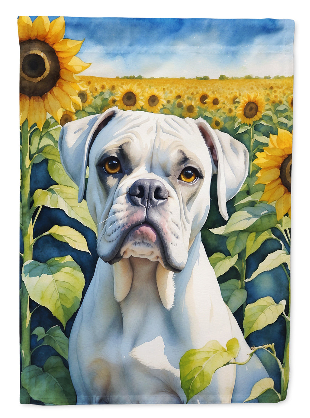 Boxer in Sunflowers House Flag 28x40 Porch Sleeve Pole Decorative Outside Yard Banner Artwork Wall Hanging, Polyester