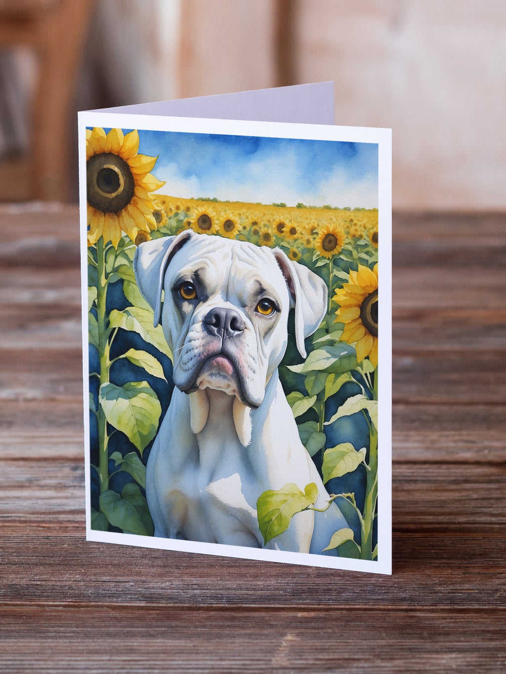 Boxer in Sunflowers Greeting Cards Pack of 8 Blank Cards with Envelopes Whimsical A7 Size 5x7