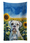 Boxer in Sunflowers Kitchen Towel Velour Plush Front and Cotton Loop Back Machine Washable