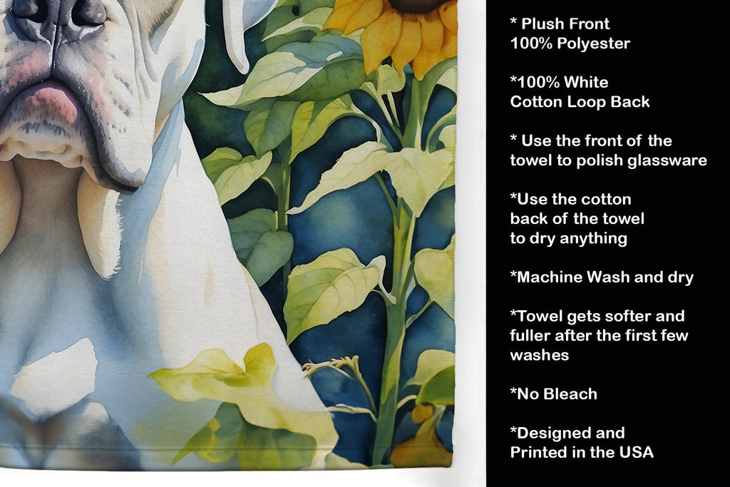 Boxer in Sunflowers Kitchen Towel Velour Plush Front and Cotton Loop Back Machine Washable