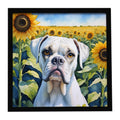 Boxer in Sunflowers Framed Metal Print Bathroom, Kitchen, Office, Home Decor Wall Art Ready to Hang, Square, 8X8
