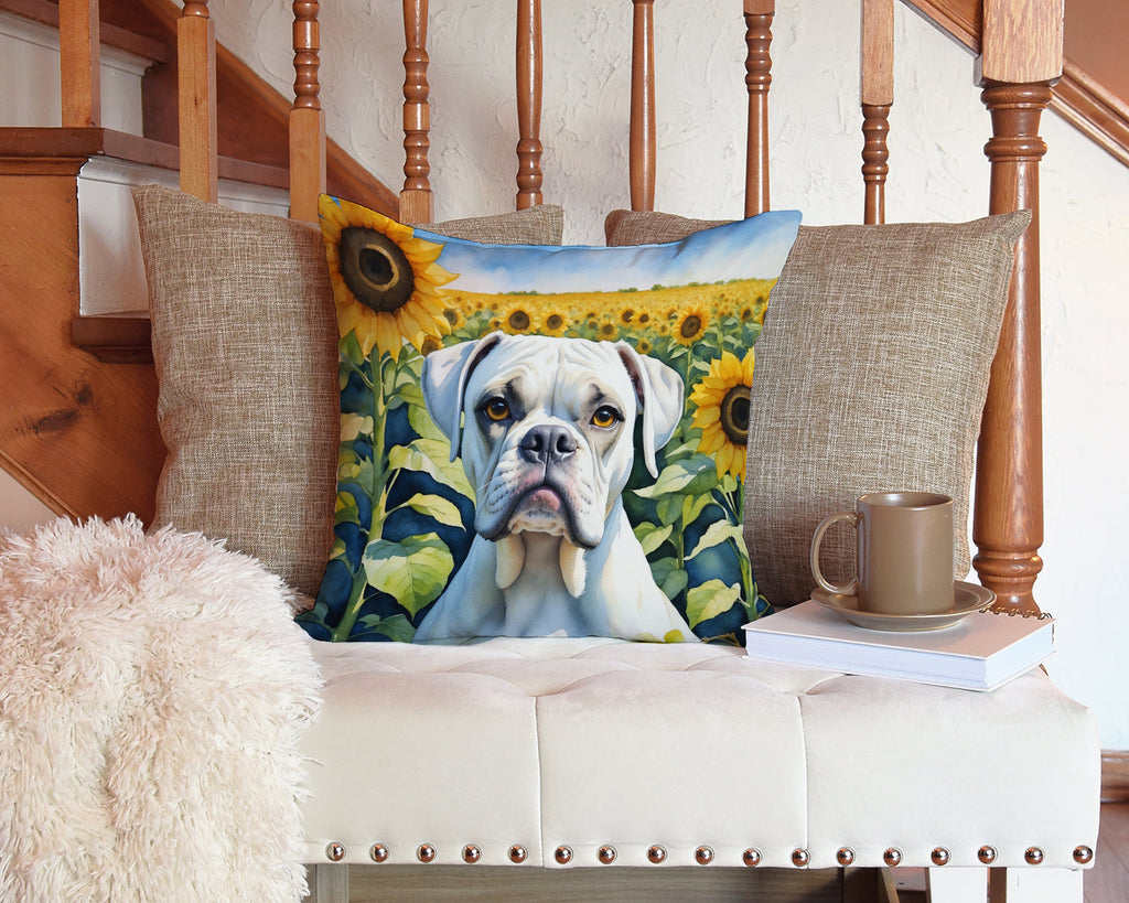Boxer in Sunflowers Decorative Throw Pillow 14x14 Indoor Outdoor Accent Cushion, Fabric Cover with Insert for Sofa, Bed, Porch & Living Room