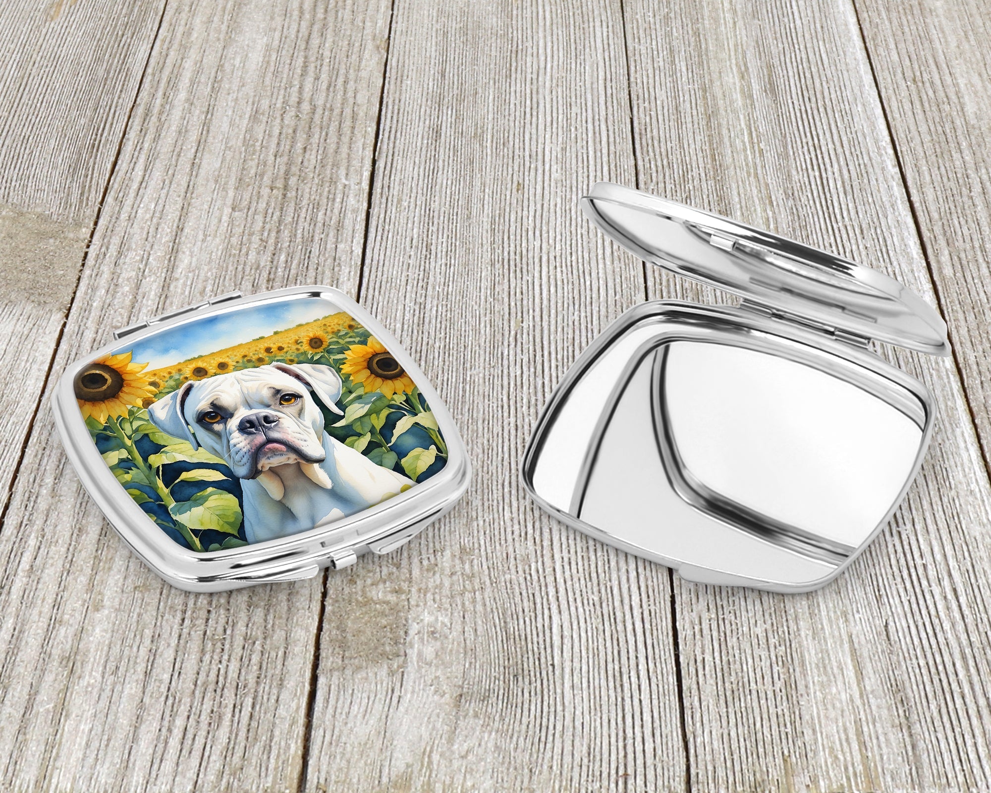 Boxer in Sunflowers Compact Mirror Decorative Travel Makeup Mirror for Women Girls Gifts Pocket Makeup Mirror Folding Handheld