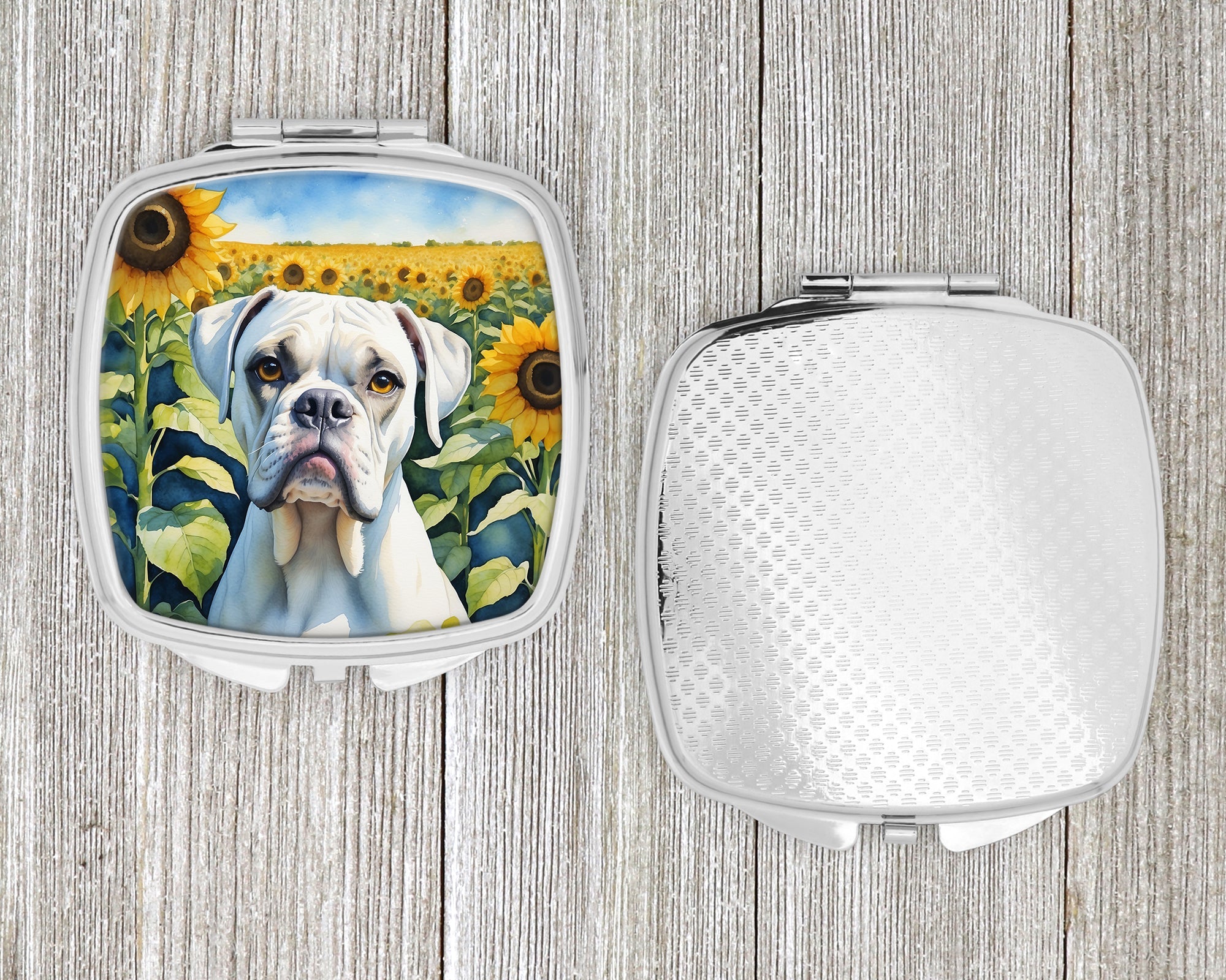 Boxer in Sunflowers Compact Mirror Decorative Travel Makeup Mirror for Women Girls Gifts Pocket Makeup Mirror Folding Handheld