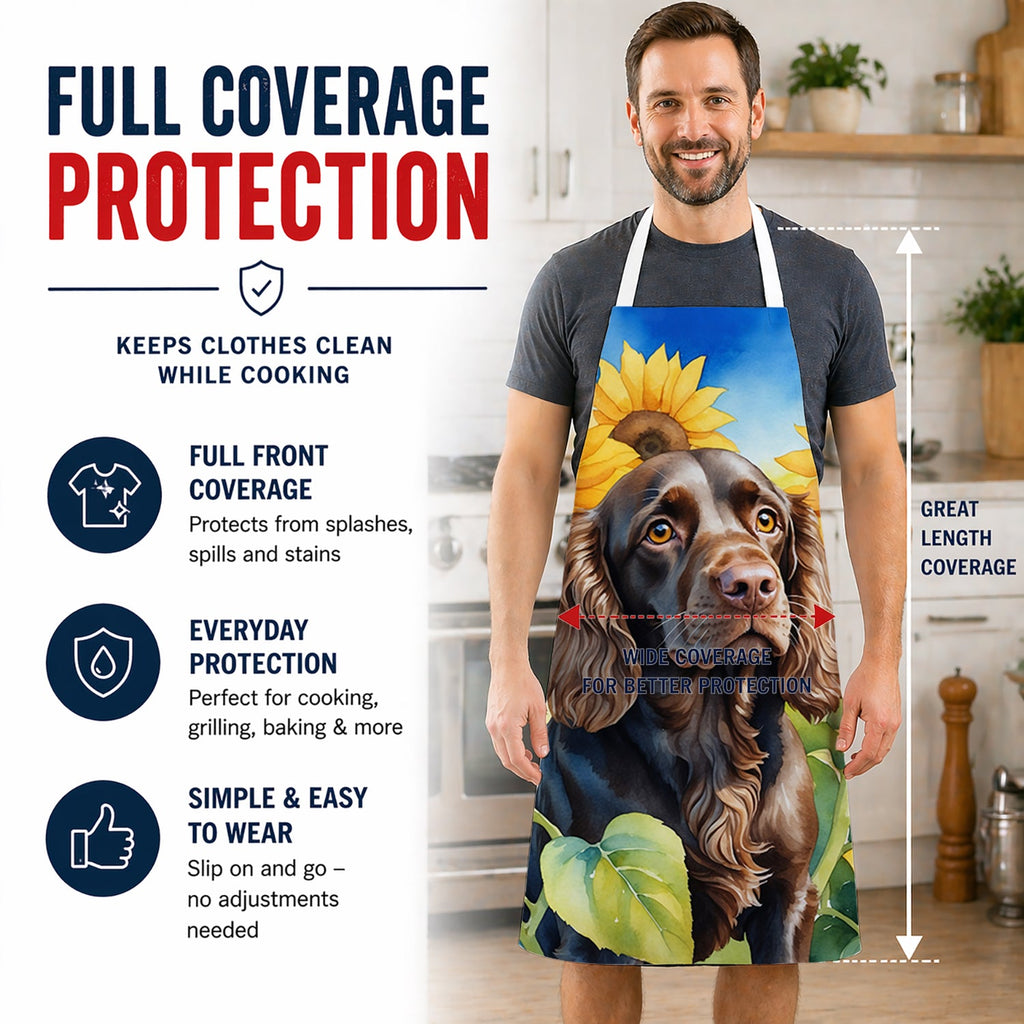 Boykin Spaniel in Sunflowers Apron Cooking Kitchen Server Baking Crafts Gardening for Adult Women Men, Unisex, Large, Multicolor