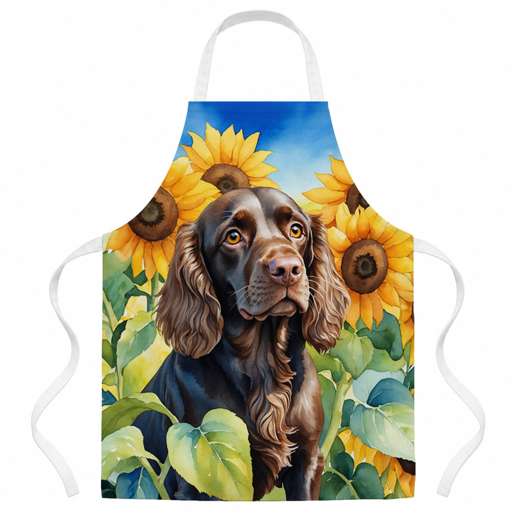 Boykin Spaniel in Sunflowers Apron Cooking Kitchen Server Baking Crafts Gardening for Adult Women Men, Unisex, Large, Multicolor