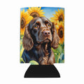 Boykin Spaniel in Sunflowers Can or Bottle Hugger Cooler Sleeve for Standard 12 oz Cans, Insulated Foam Beer & Soda Can Hugger Reusable