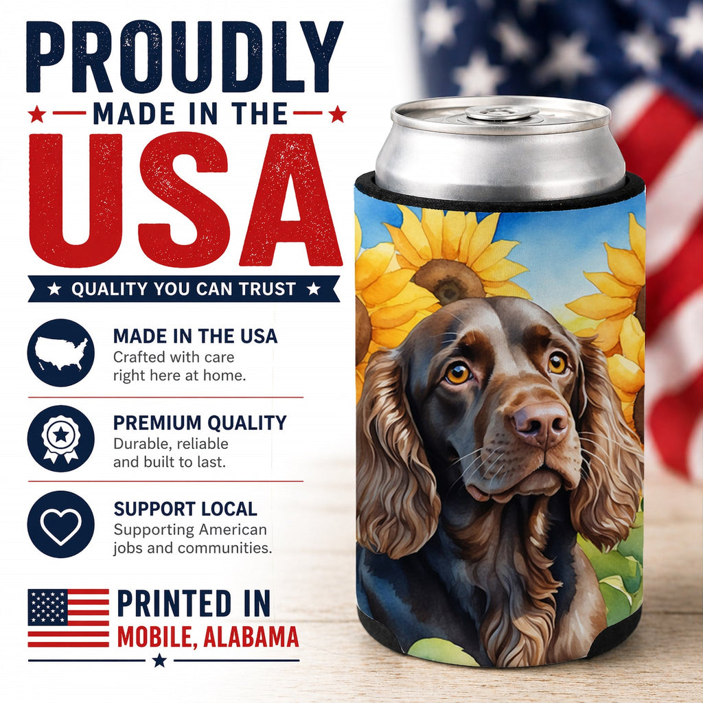 Boykin Spaniel in Sunflowers Can or Bottle Hugger Cooler Sleeve for Standard 12 oz Cans, Insulated Foam Beer & Soda Can Hugger Reusable