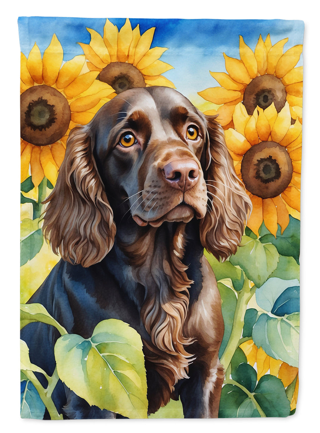 Boykin Spaniel in Sunflowers House Flag 28x40 Porch Sleeve Pole Decorative Outside Yard Banner Artwork Wall Hanging, Polyester