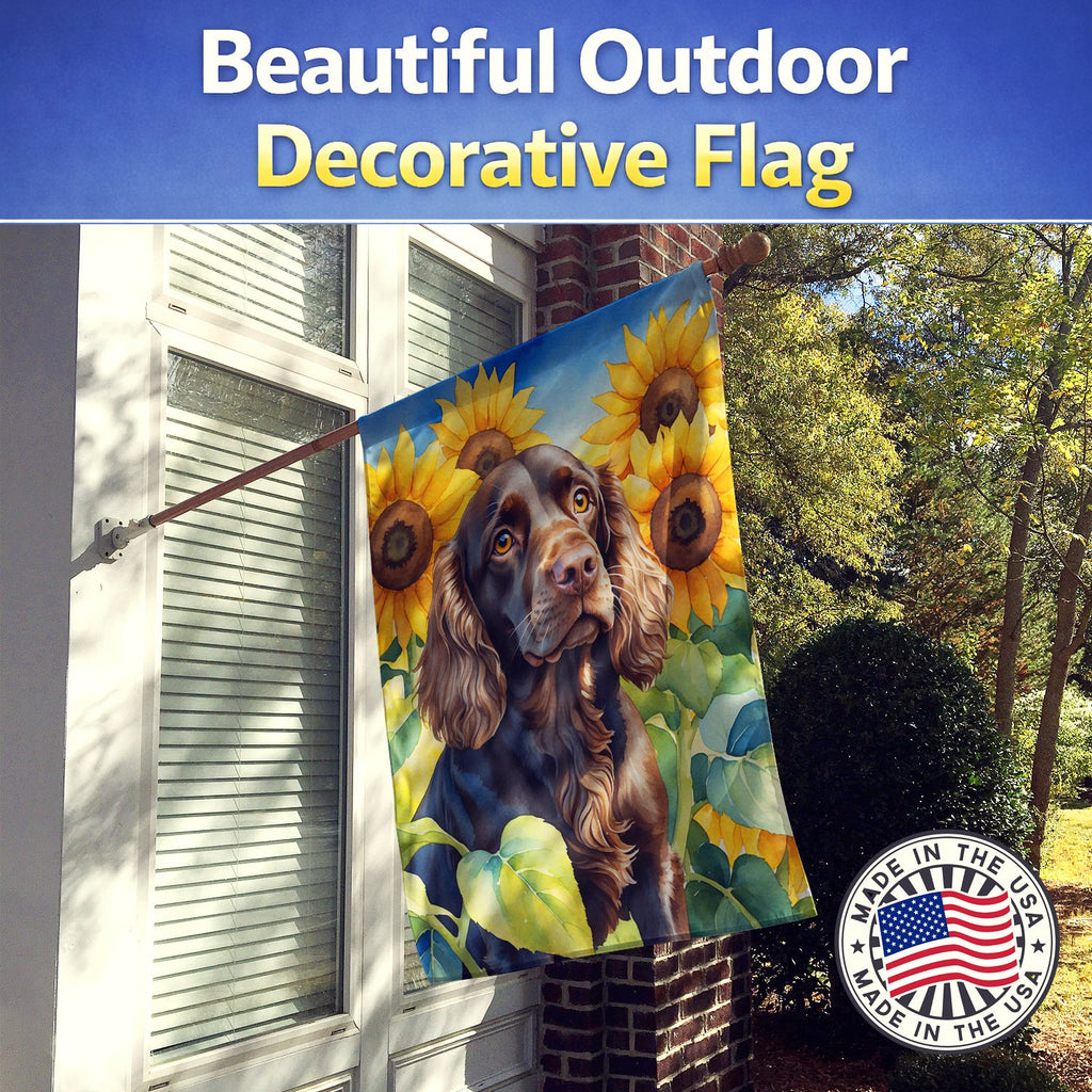 Boykin Spaniel in Sunflowers House Flag 28x40 Porch Sleeve Pole Decorative Outside Yard Banner Artwork Wall Hanging, Polyester