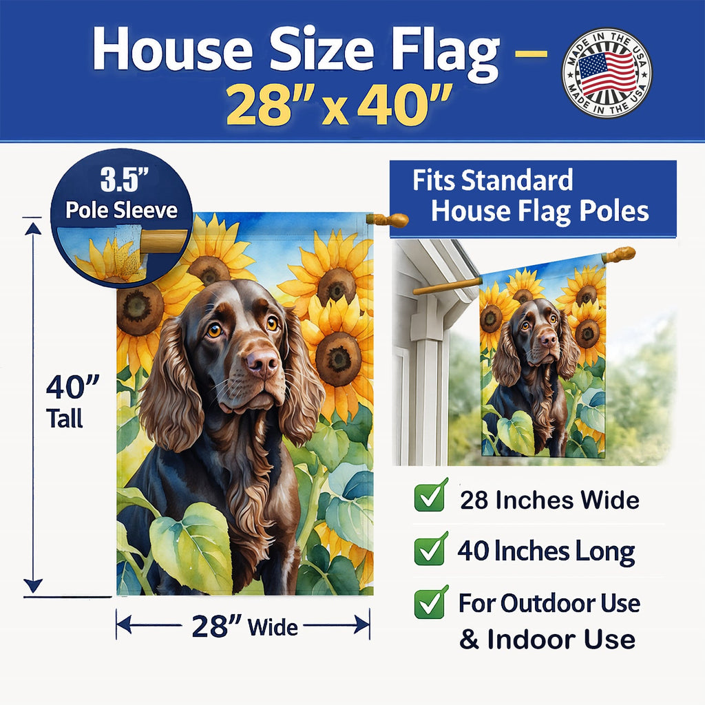 Boykin Spaniel in Sunflowers House Flag 28x40 Porch Sleeve Pole Decorative Outside Yard Banner Artwork Wall Hanging, Polyester