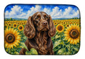 Boykin Spaniel in Sunflowers Dish Drying Mat Absorbent Dish Drying Mat Pad for Kitchen Counter Dish Drainer Mat for Countertop, 14 x 21", Multicolor