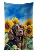 Boykin Spaniel in Sunflowers Kitchen Towel Velour Plush Front and Cotton Loop Back Machine Washable