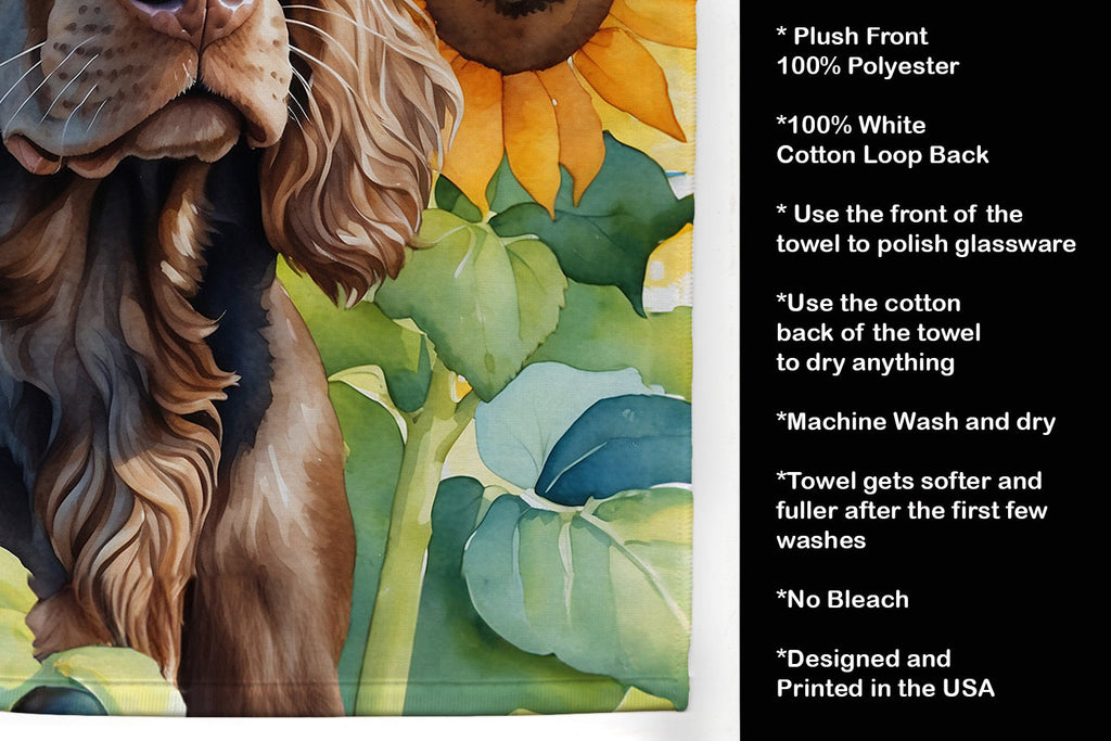 Boykin Spaniel in Sunflowers Kitchen Towel Velour Plush Front and Cotton Loop Back Machine Washable