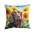 Boykin Spaniel in Sunflowers Decorative Throw Pillow 18x18 Indoor Outdoor Accent Cushion, Fabric Cover with Insert for Sofa, Bed, Porch & Living Room